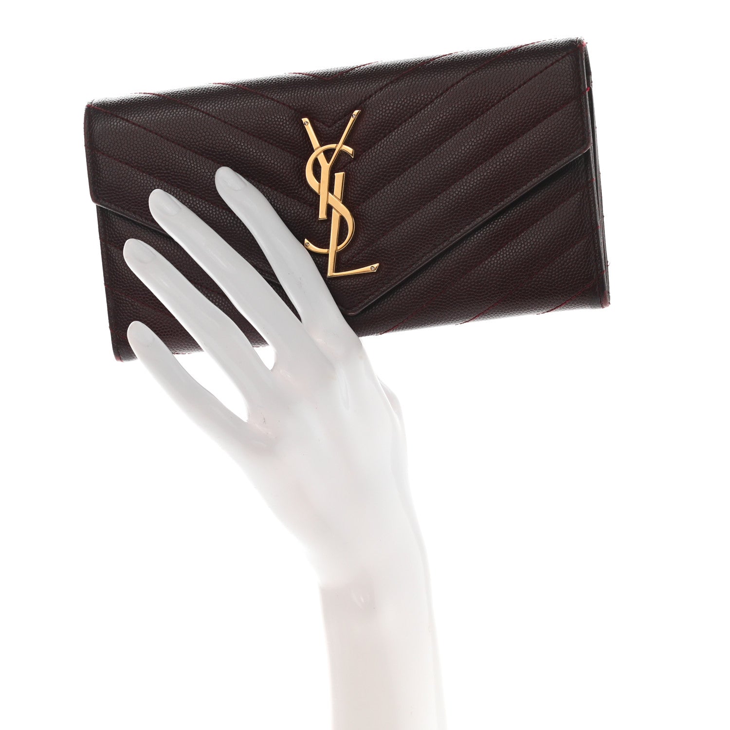 Saint Laurent Grain De Poudre Matelasse Chevron Monogram Flap Wallet Rouge Legion 2 of 8