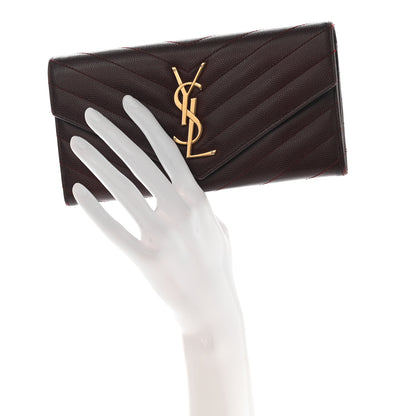 Saint Laurent Grain De Poudre Matelasse Chevron Monogram Flap Wallet Rouge Legion 2 of 8