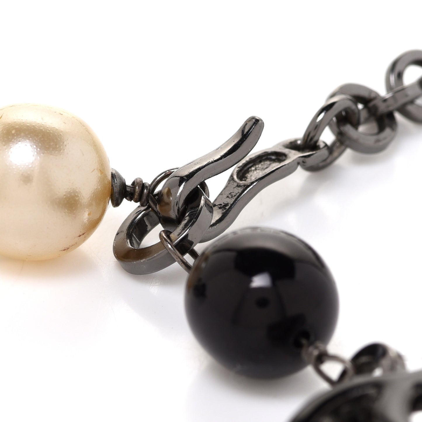 Enamel Beaded Pearl CC Belt Black White