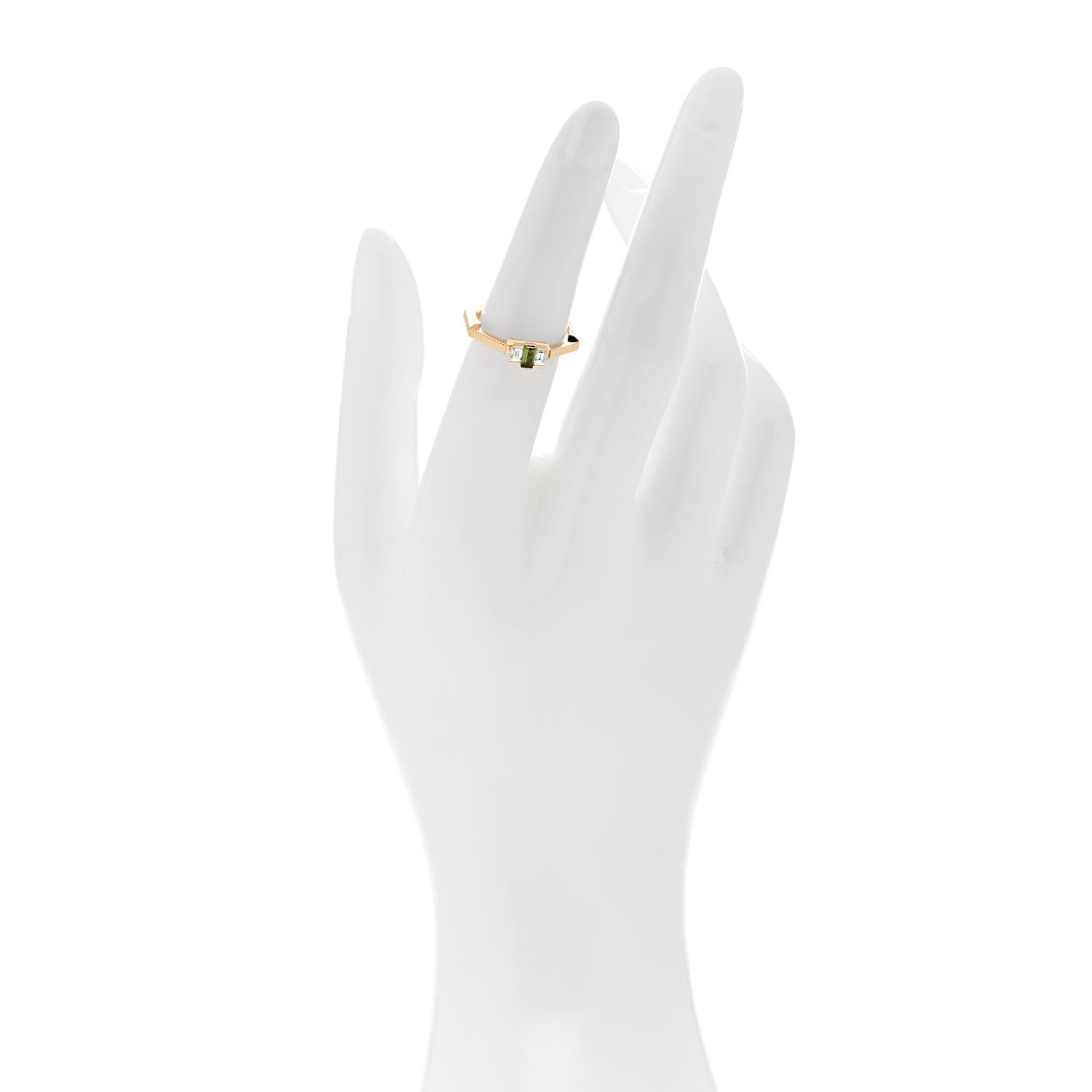 Gucci 18K Yellow Gold Diamond Green Tourmaline Link to Love Ring 50 5.5 2 of 7