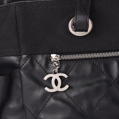 Chanel Coated Canvas Quilted Large Paris Biarritz Tote Black 10 of 10