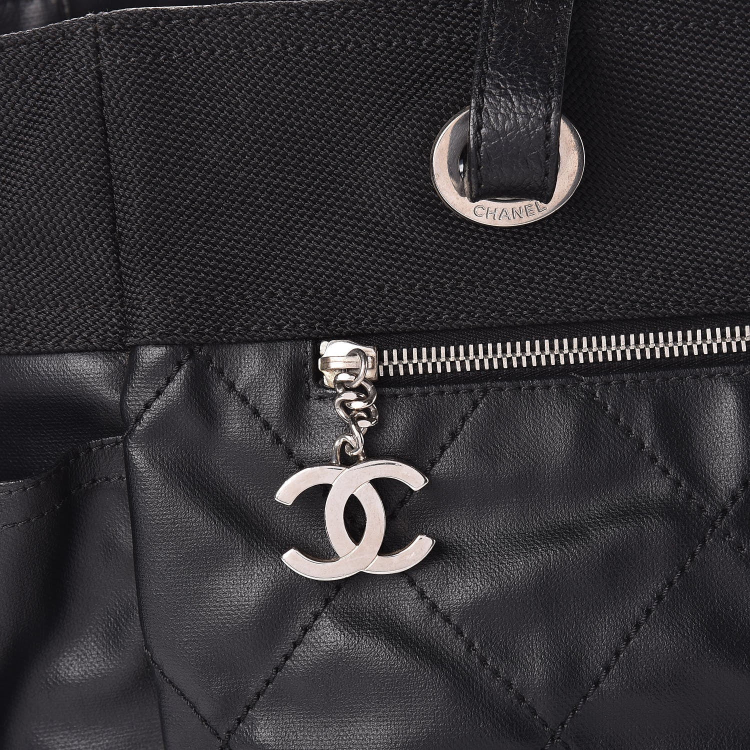 Chanel Coated Canvas Quilted Large Paris Biarritz Tote Black 10 of 10