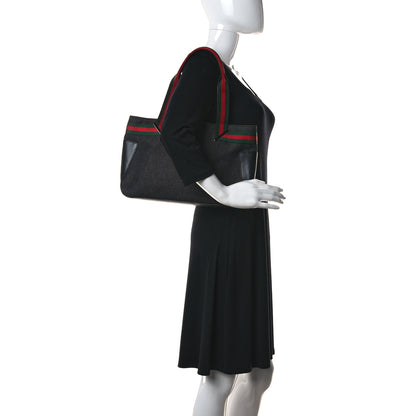 Gucci Denim Calfskin Web Tote Black 2 of 12