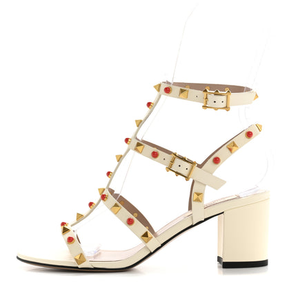 Valentino Garavani Calfskin Rockstud 60mm City Sandals 37 Ivory Coral Red 1 of 9
