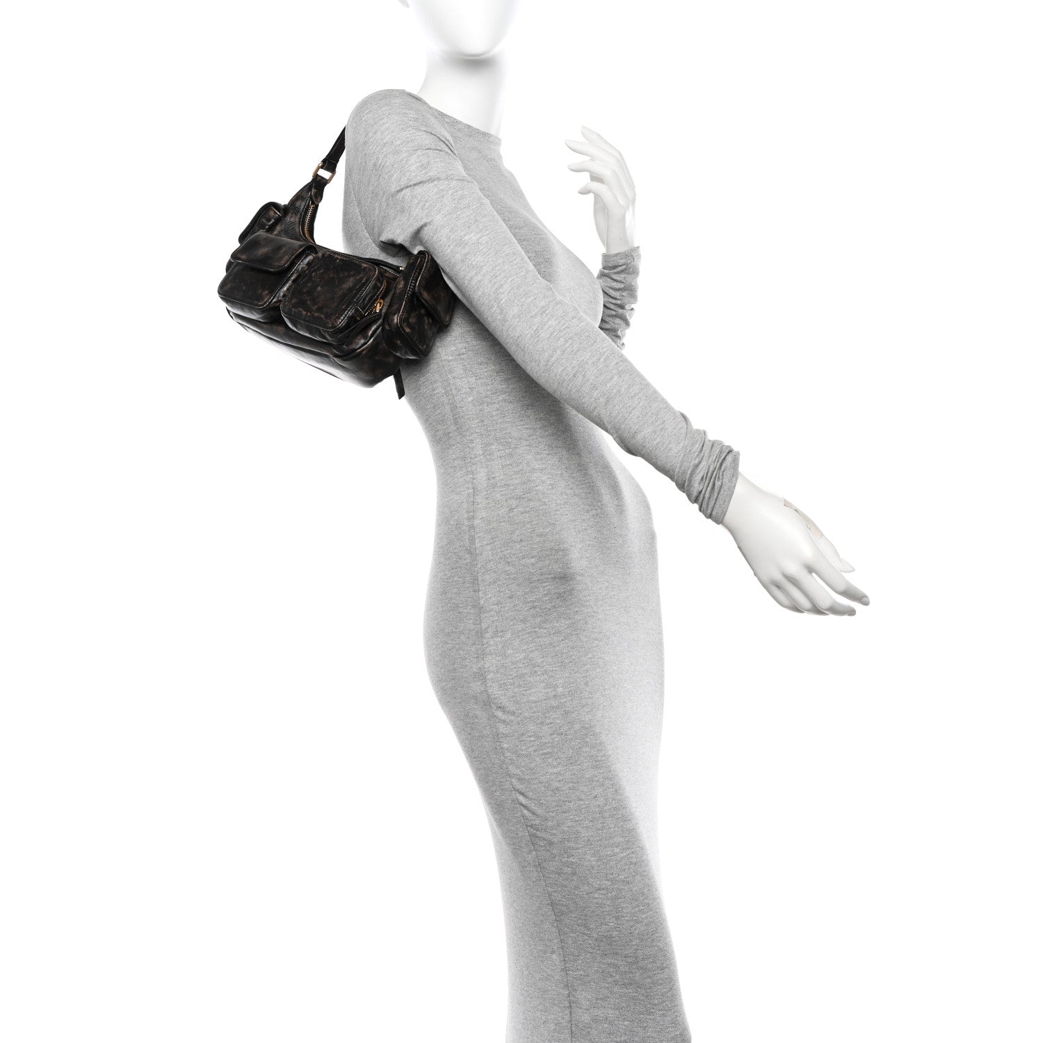 Miu Miu Distressed Nappa Pocket Bag Sand Coffee 2 of 12