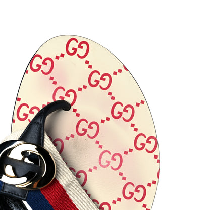 Gucci Nylon Calfskin Sylvie Web GG Monogram Womens Thong Sandals 37 Mystic White Hibiscus Red Marine Black 8 of 8