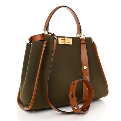 Fendi Canvas Calfskin Medium 3 Pocket Peekaboo Iconic Satchel Amazzonia Cuoio 3 of 12