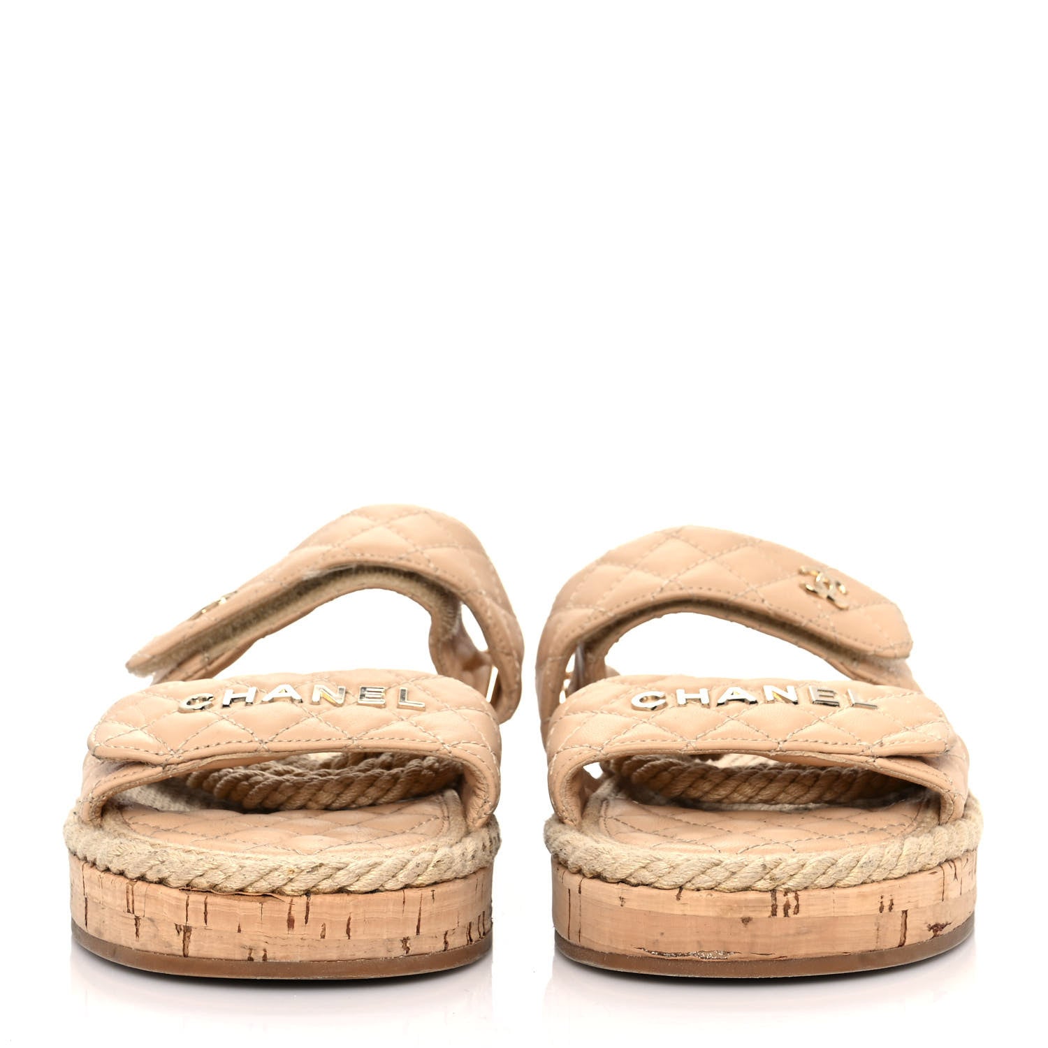 Chanel Cord Lambskin Quilted Logo Mules 37 Beige 2 of 8