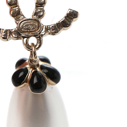 Chanel Pearl Crystal Enamel CC Flower Drop Earrings Gold Black 4 of 4
