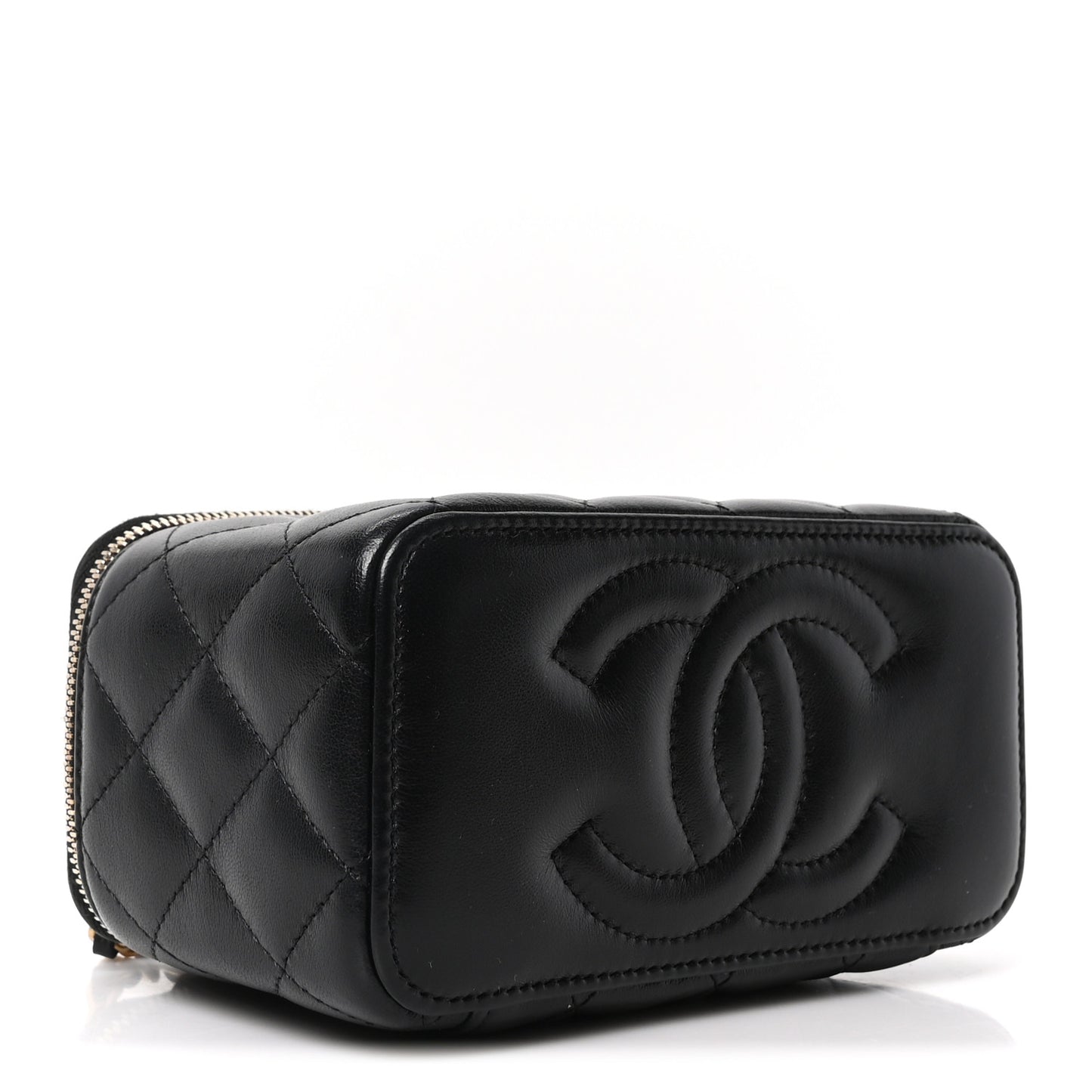 Lambskin Quilted Pearl Crush Small Vanity Case With Chain Black