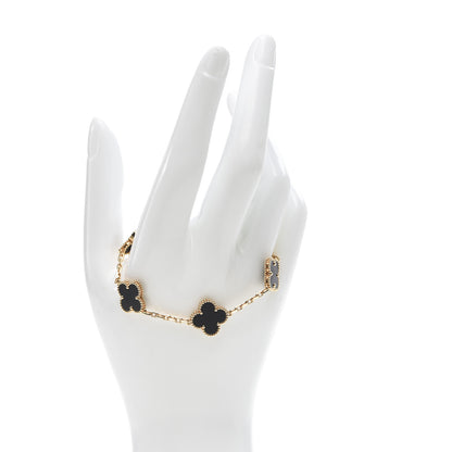 Van Cleef & Arpels 18K Yellow Gold Black Onyx 5 Motifs Vintage Alhambra Bracelet 2 of 7