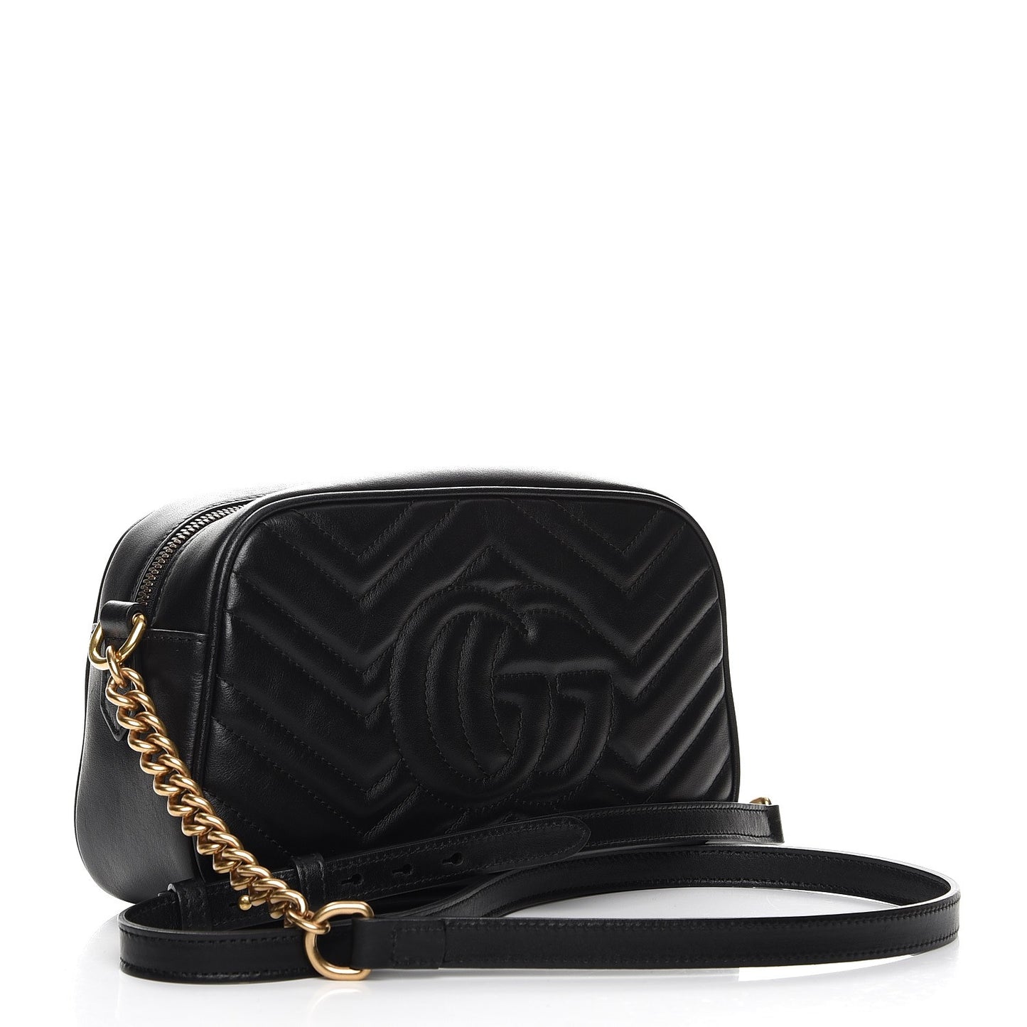 Calfskin Matelasse Small GG Marmont Chain Shoulder Bag Black
