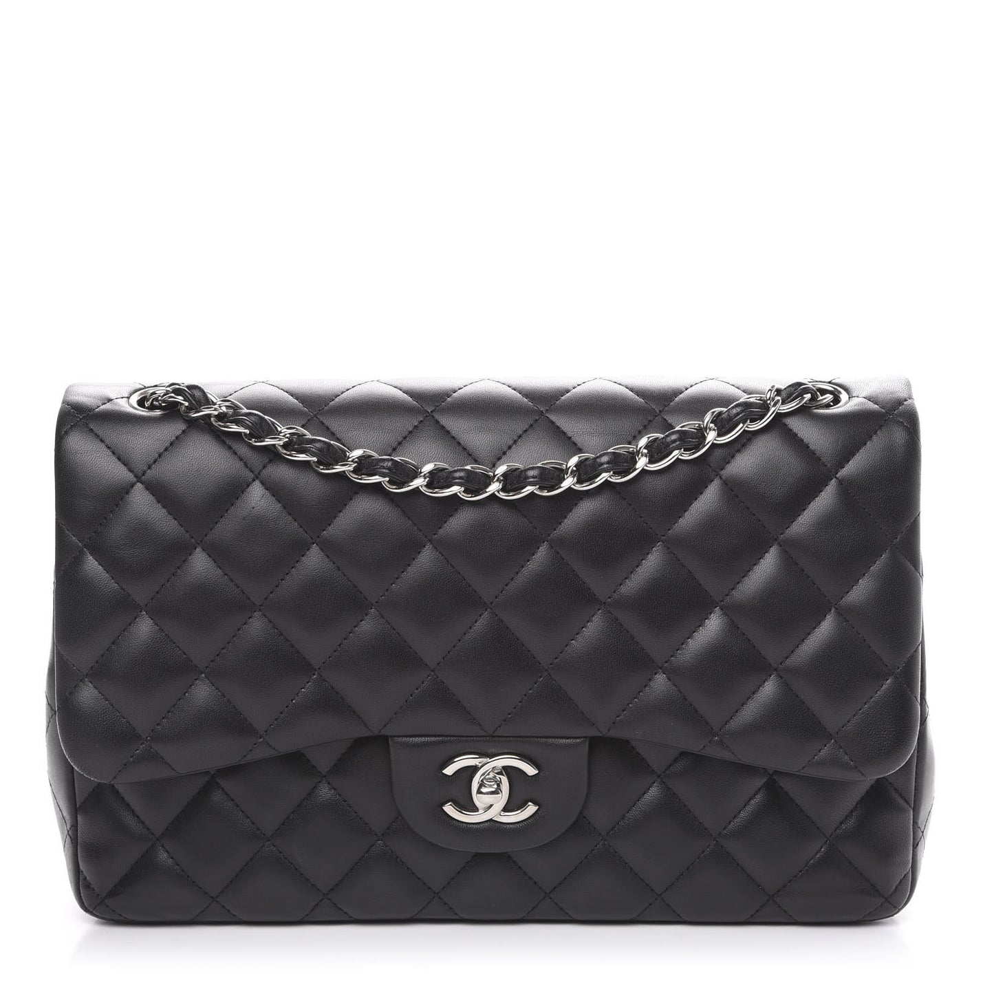 Lambskin Quilted Jumbo Double Flap Black