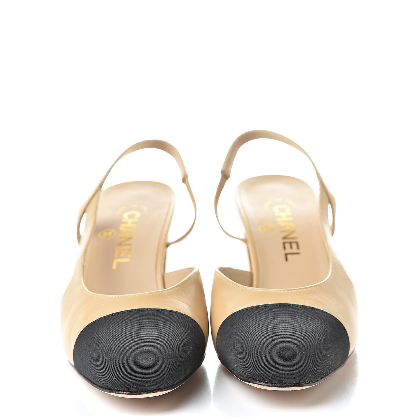 Goatskin Grosgrain Cap Toe CC Slingback Pumps 37.5 Beige Black