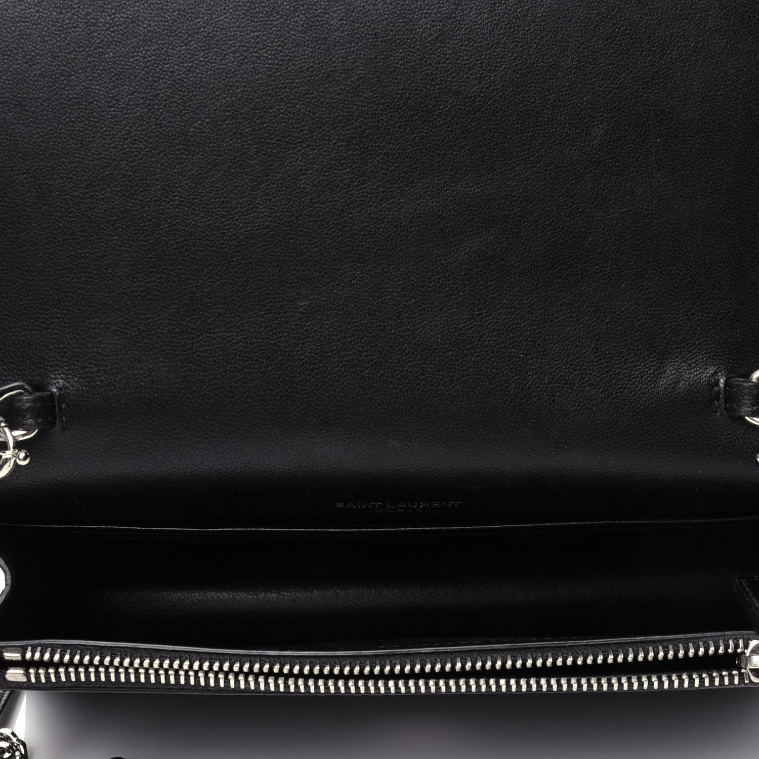 Saint Laurent Calfskin Crocodile Embossed Kate Monogram Tassel Chain Wallet Black 3 of 4
