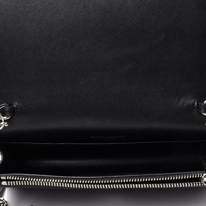 Saint Laurent Calfskin Crocodile Embossed Kate Monogram Tassel Chain Wallet Black 3 of 4