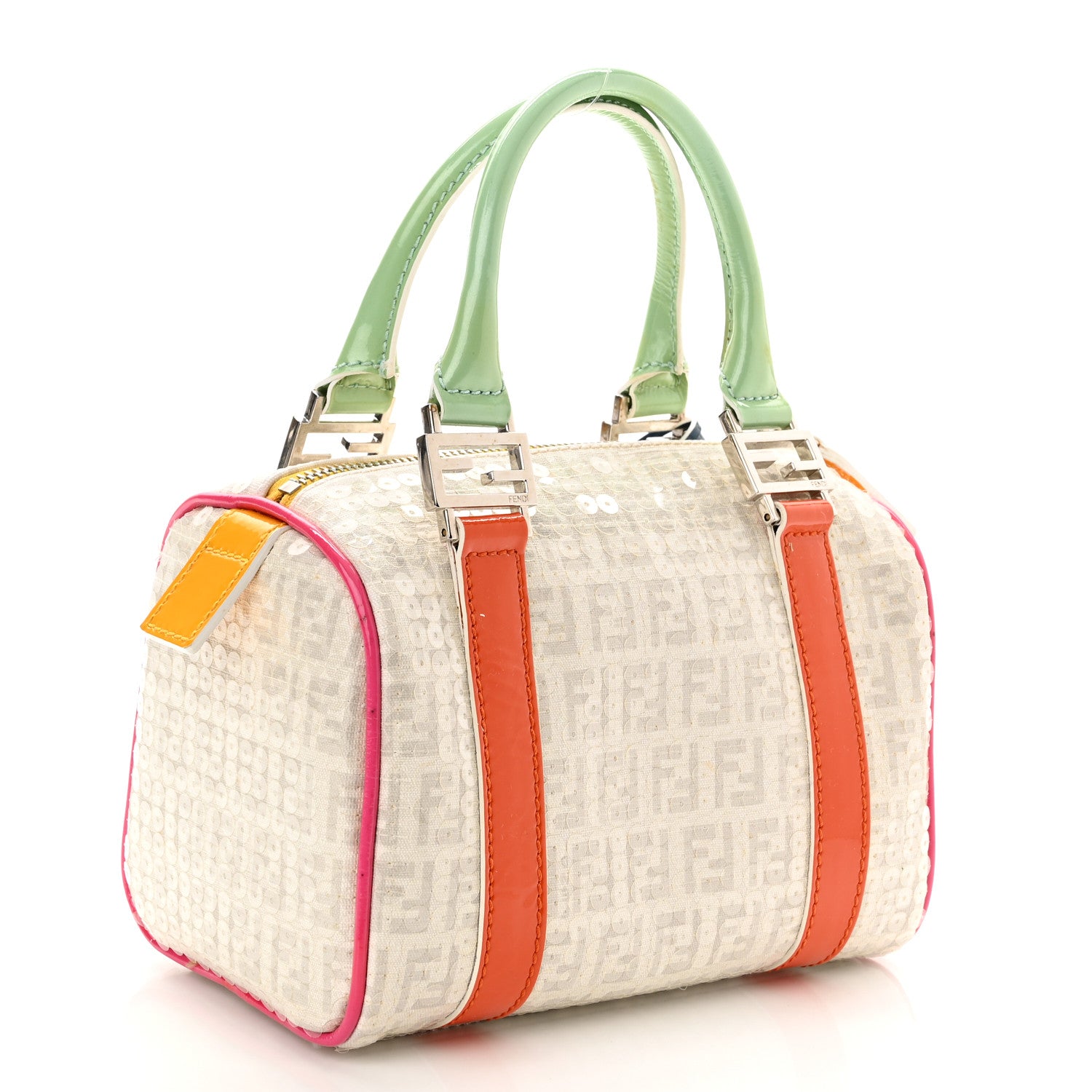 Fendi Sequin Patent Calfskin Zucchino Mini Forever Boston White Multicolor 3 of 11
