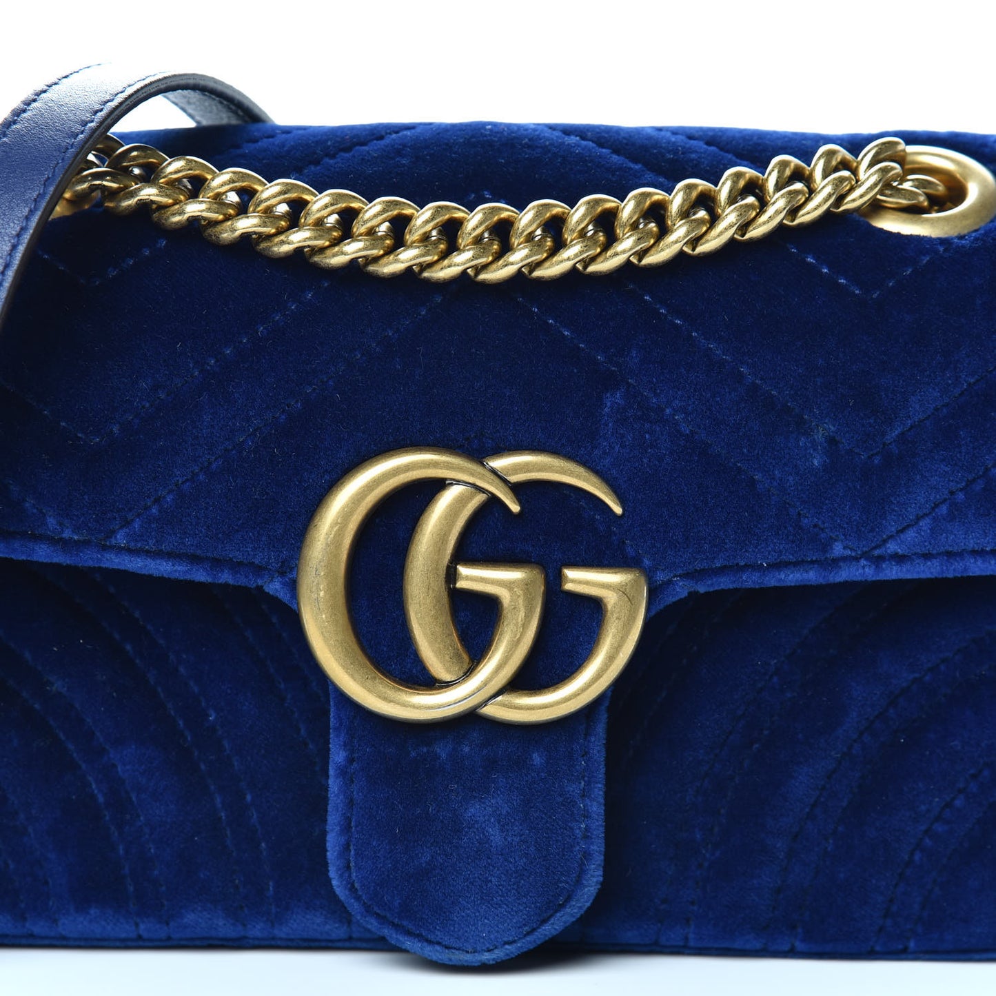 Velvet Matelasse Mini GG Marmont Shoulder Bag Cobalt Blue