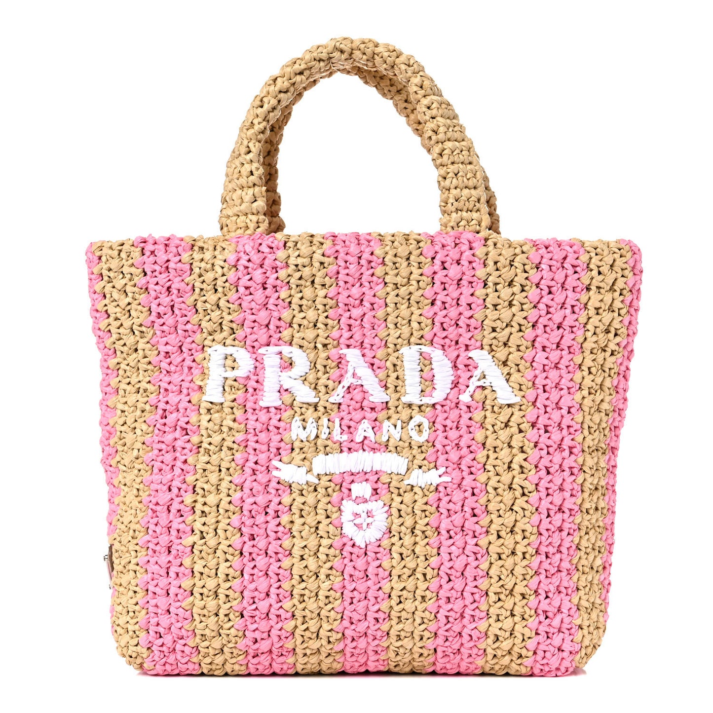 Yarn Raffia Effect Crochet Striped Small Logo Tote Naturale Petalo