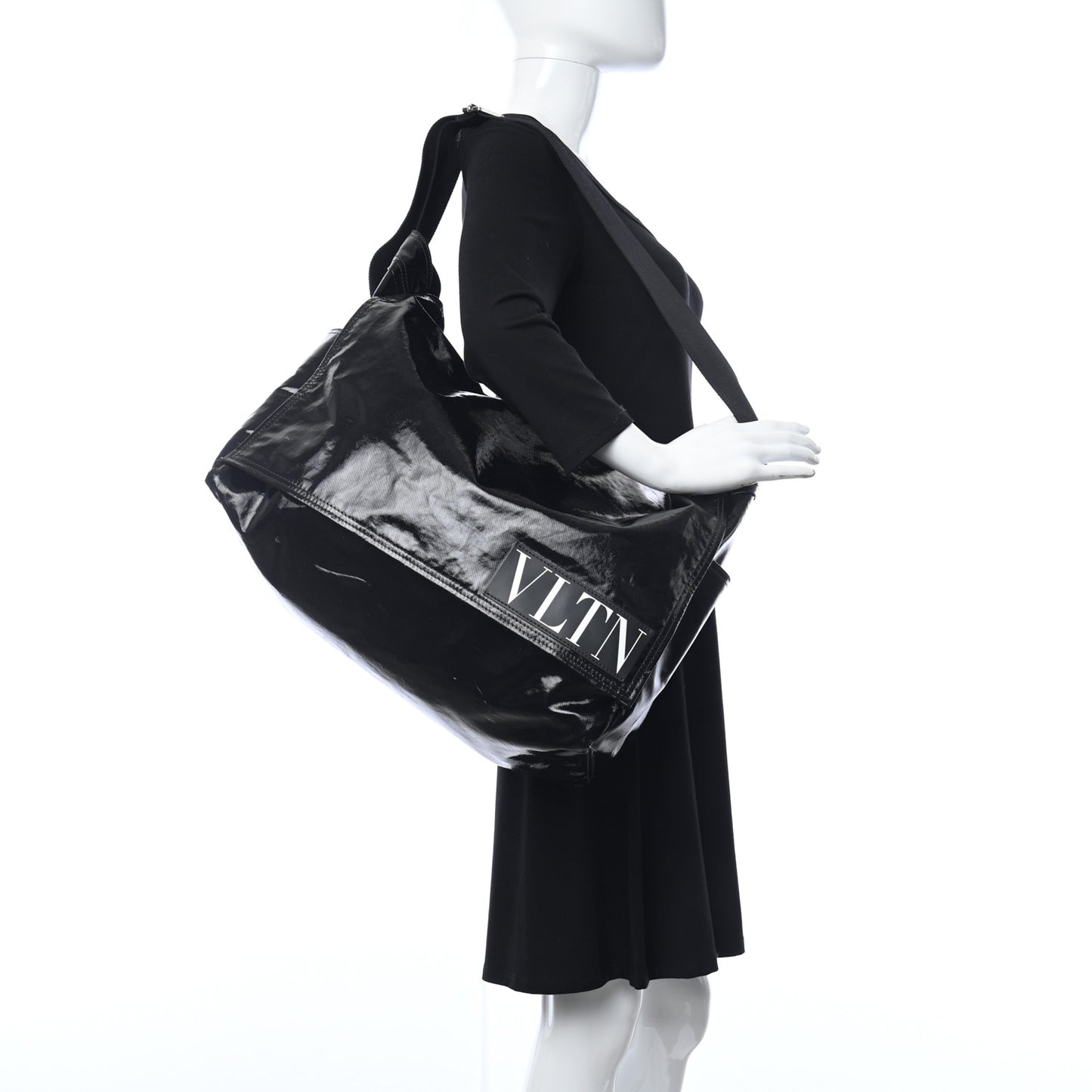Shiny Canvas VLTN Large Messenger Bag Black