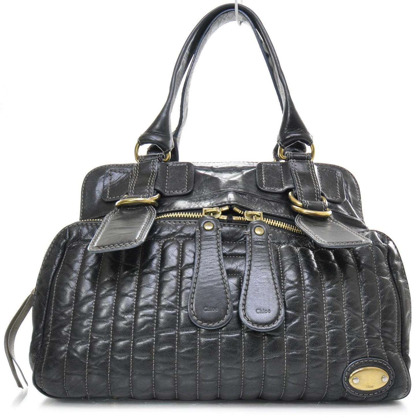 Leather Quilted Large Bay Tote Black