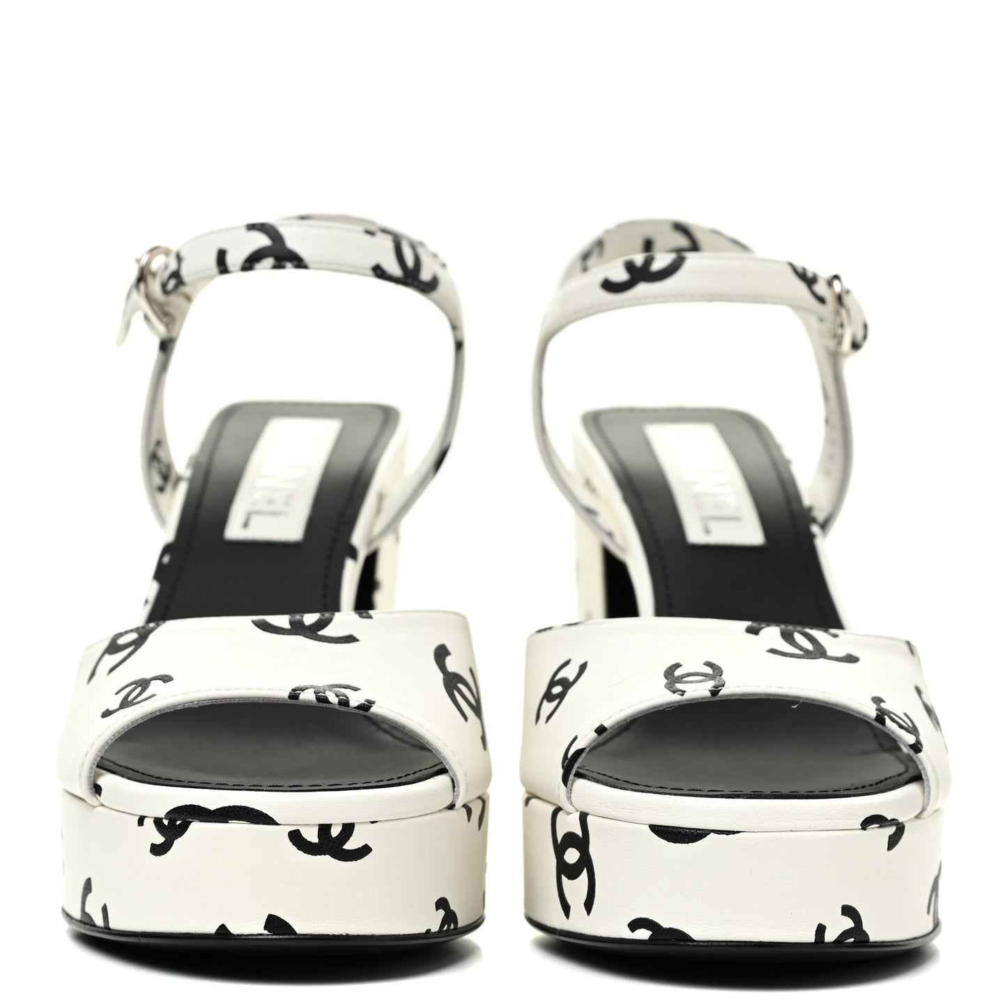 Printed Lambskin Coco Beach Platform Sandals 38 White Black