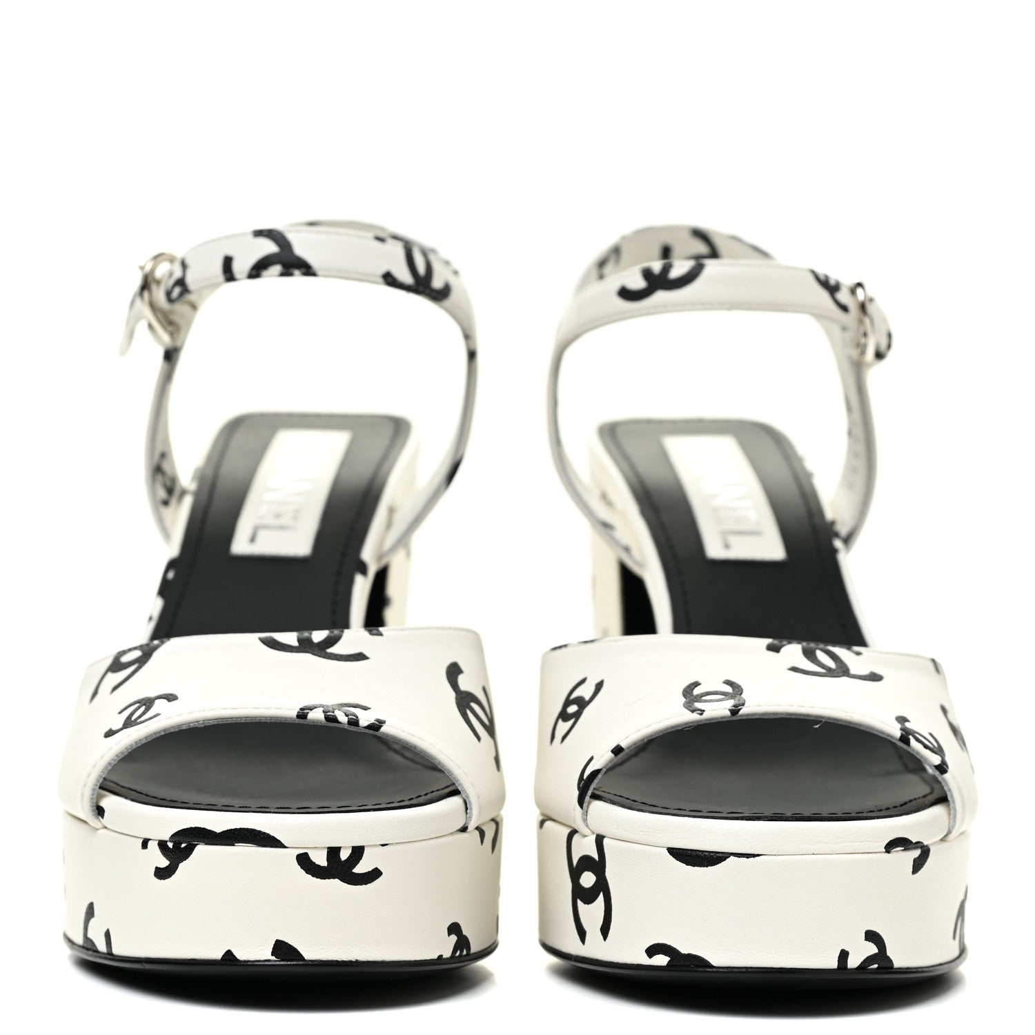 Chanel Printed Lambskin Coco Beach Platform Sandals 38 White Black 2 of 12