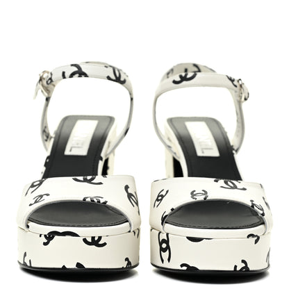 Chanel Printed Lambskin Coco Beach Platform Sandals 38 White Black 2 of 12