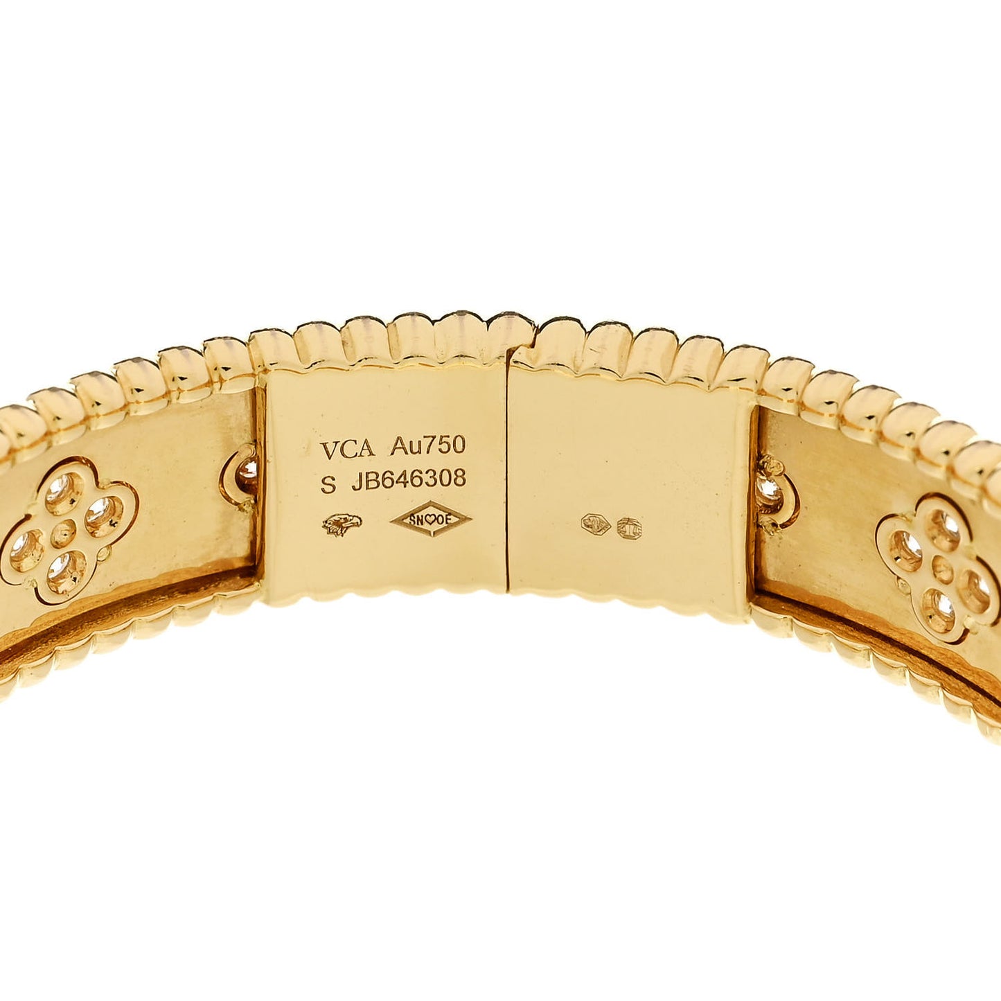 18K Yellow Gold Diamond Perlee Clovers Bangle Bracelet S