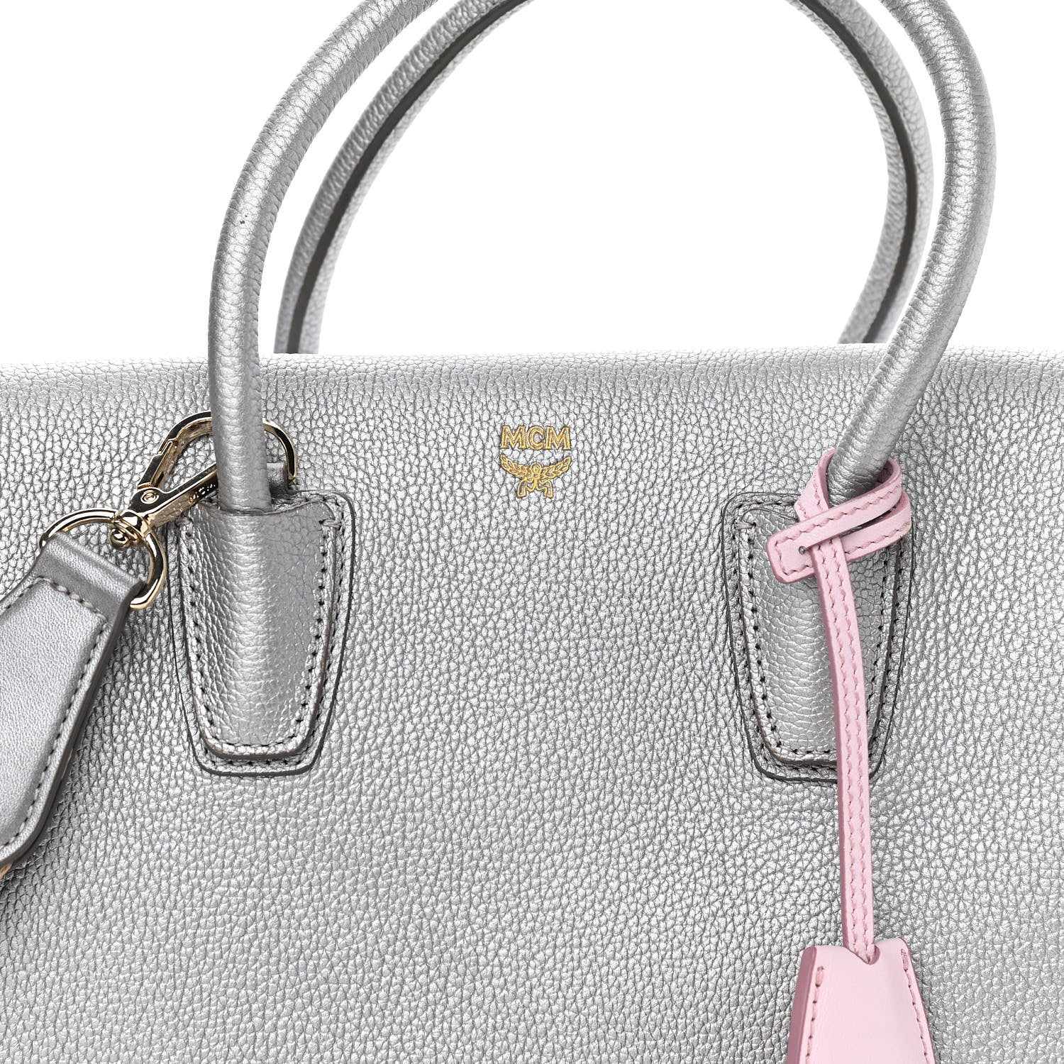 MCM Metallic Grained Calfskin Medium Milla Tote Silver 7 of 9