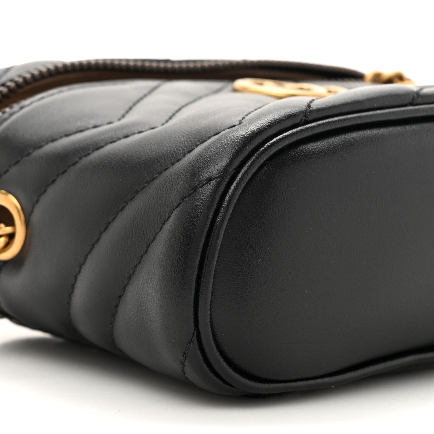 Gucci Calfskin Matelasse Chevron Mini GG Marmont Top Handle Bag Black 10 of 10