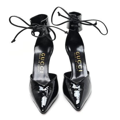 Gucci Vitello Vernice Soft Nappa Priscilla Ankle Cuff Pumps 37.5 Black 3 of 10