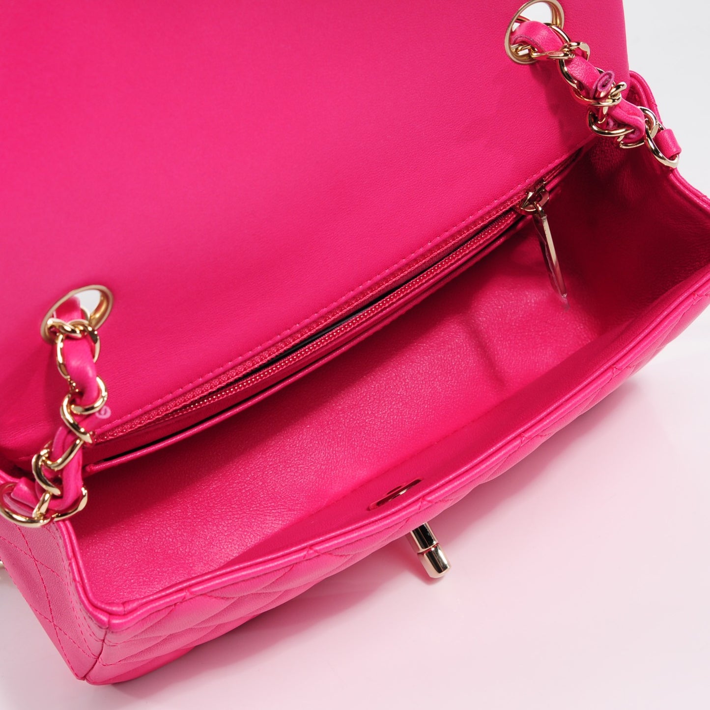 Lambskin Quilted Mini Rectangular Flap Dark Pink