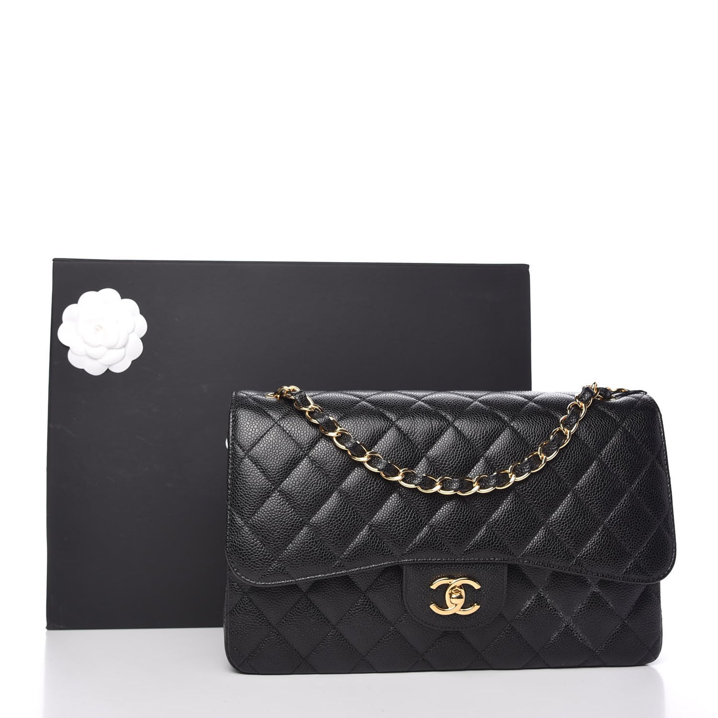 Caviar Quilted Jumbo Double Flap Black