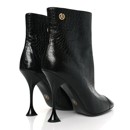 Chanel Calfskin Crocodile Embossed Cap Toe Ankle Boots 41 Black 4 of 8