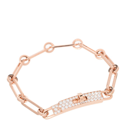 Hermes 18K Rose Gold Diamond Pave PM Kelly Chaine Bracelet ST 1 of 6