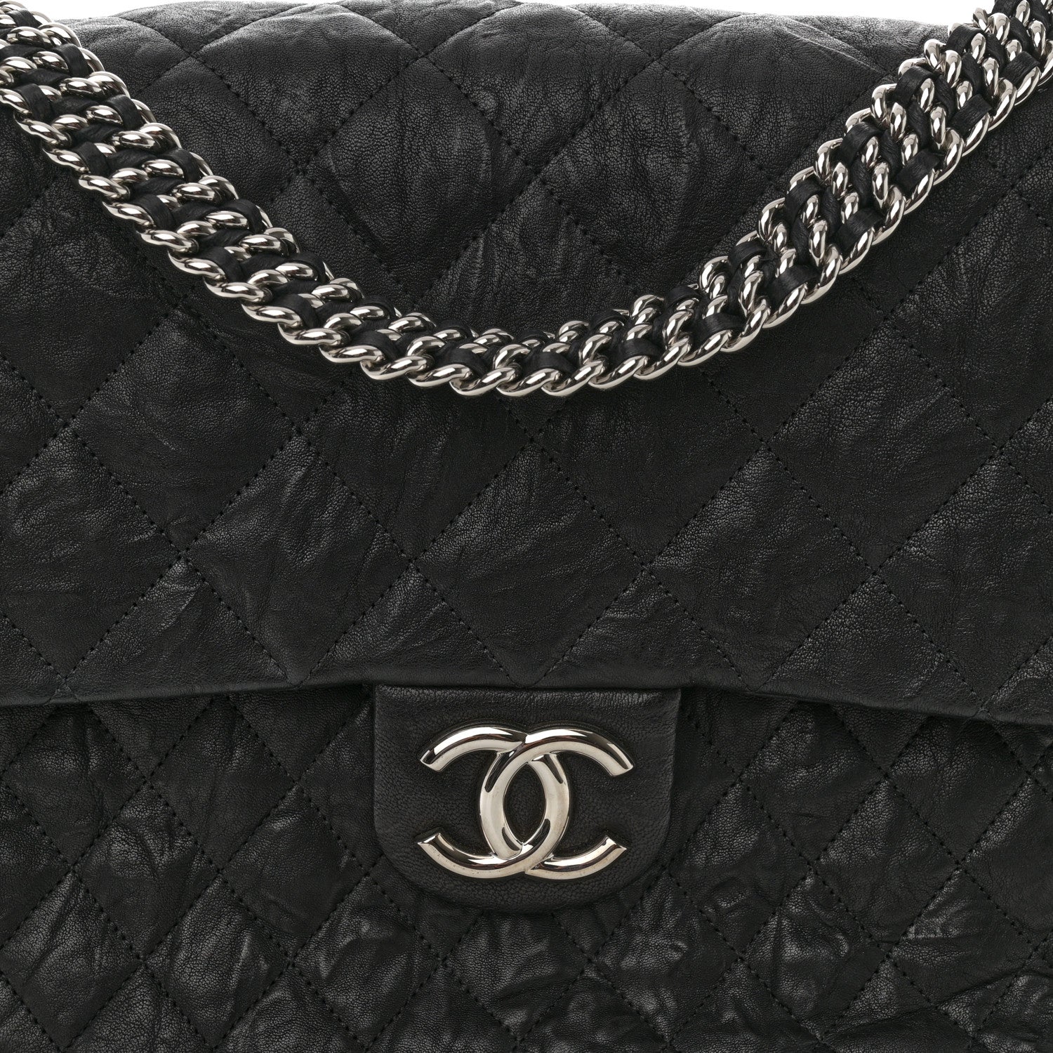 Chanel Washed Lambskin Quilted Maxi Chain Around Flap Black 8 of 10