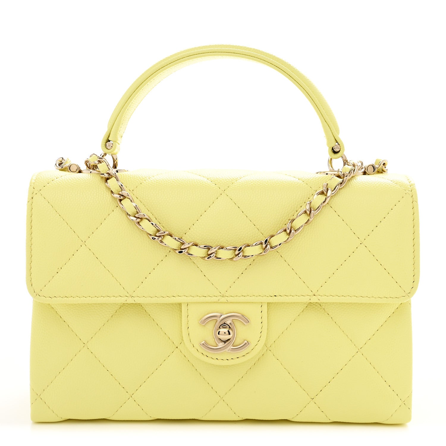 Chanel Caviar Quilted Retro Mini Twist Top Handle Clutch Flap Light Yellow 1 of 11