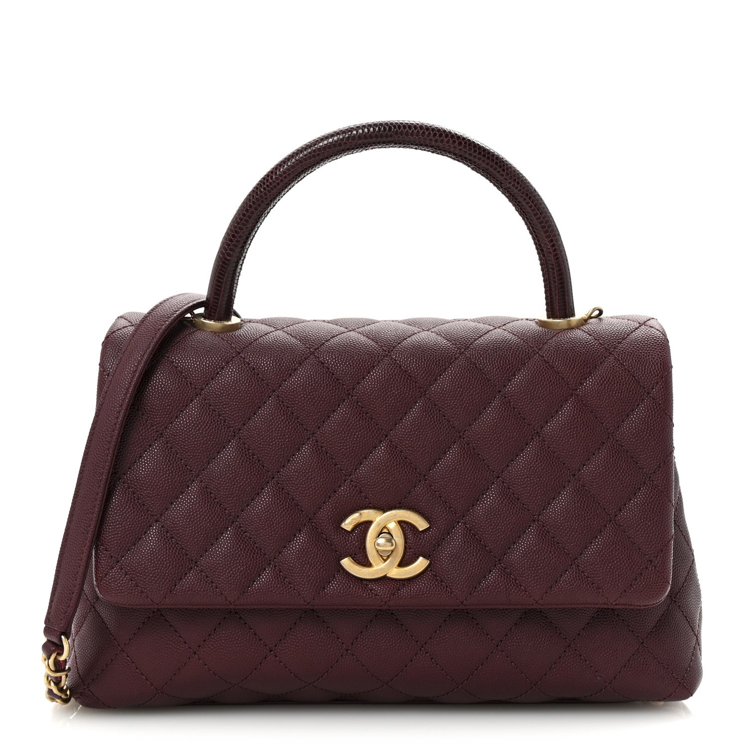 Chanel Caviar Lizard Quilted Small Coco Handle Flap Burgundy 1 of 10