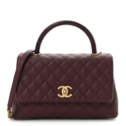 Chanel Caviar Lizard Quilted Small Coco Handle Flap Burgundy 1 of 10