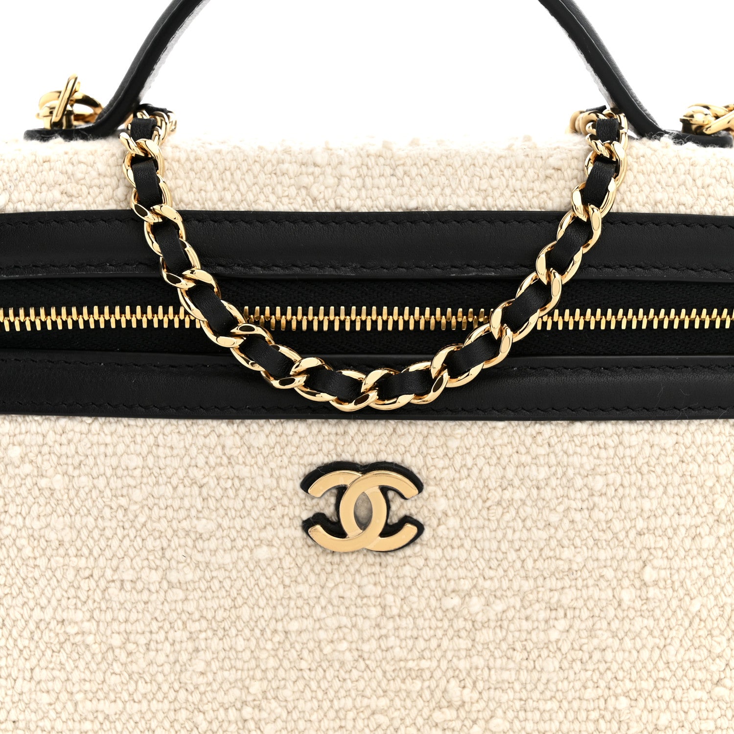 Chanel Boucle Calfskin Top Handle Slim Vanity Case With Chain Ecru Black 8 of 12