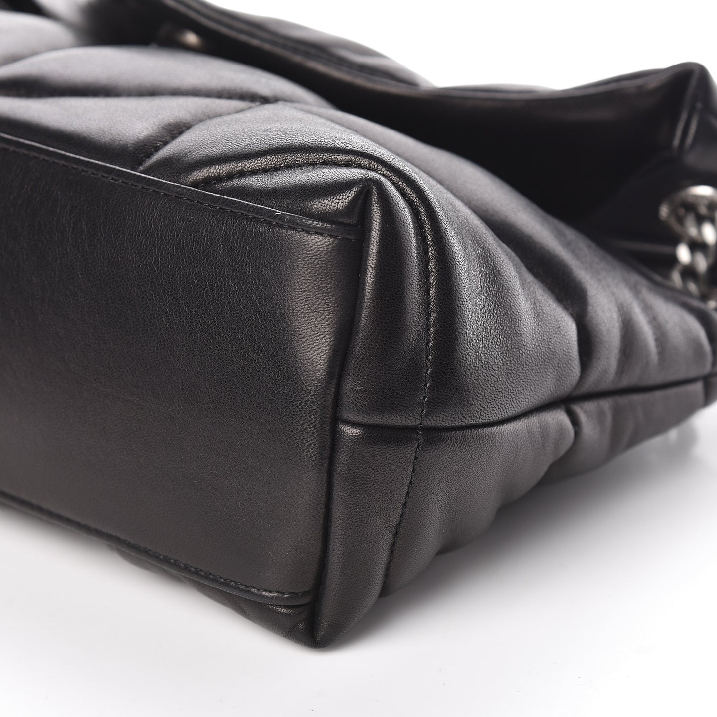 Lambskin Quilted Small Loulou Puffer Monogram Chain Satchel Black