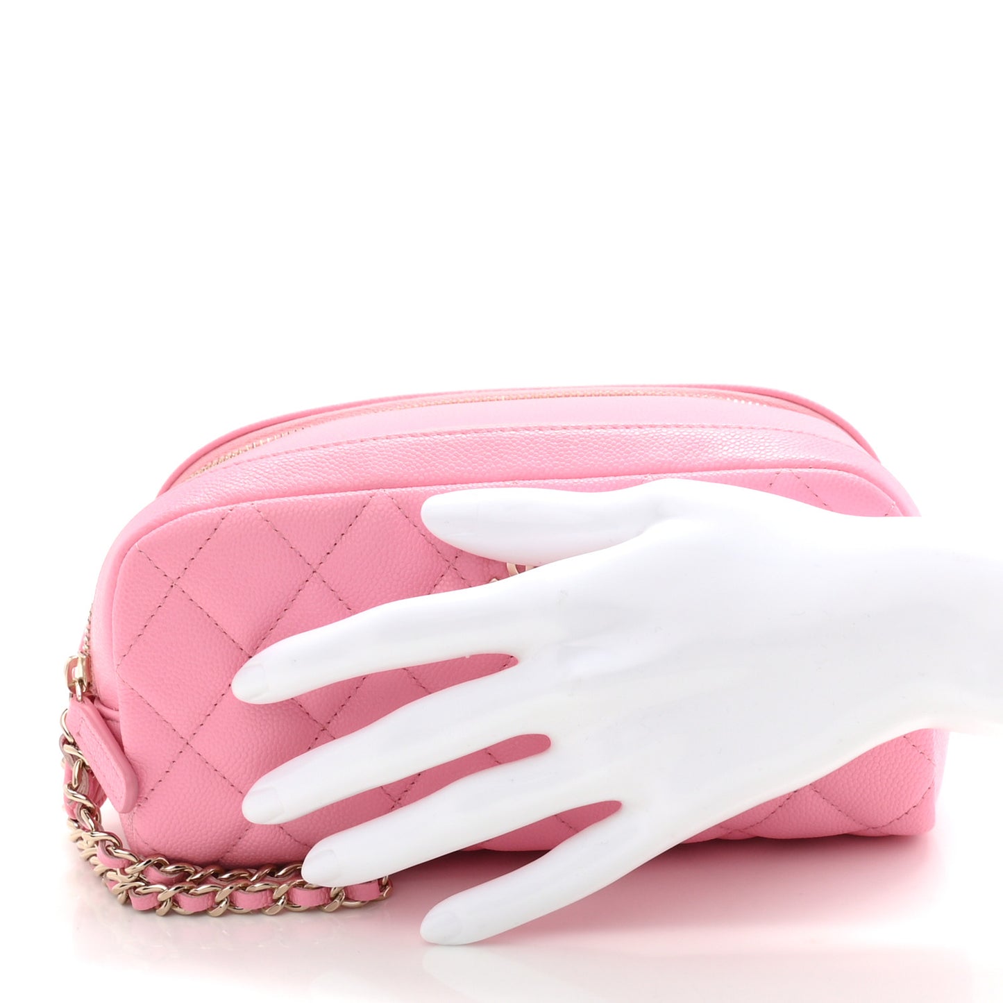 Caviar Quilted Toiletry Case With Chain Pink