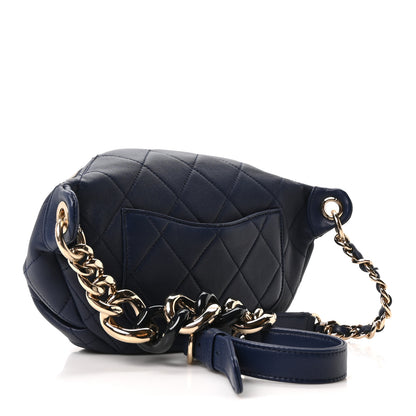 Chanel Lambskin  Quilted Resin Bi-Color Waist Bag Fanny Pack Navy Blue 2 of 9
