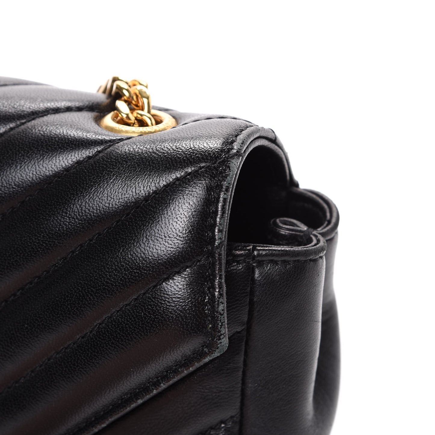 Grained Calfskin Matelasse Chevron Monogram Classic Baby Chain Bag Black