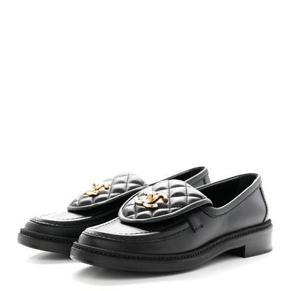 Chanel Lambskin Quilted CC Turnlock Loafers 37 Black 3 of 9