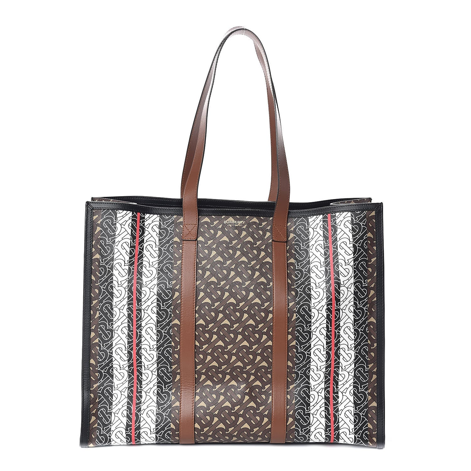 Burberry E-Canvas Monogram Stripe Book Tote Bridle Brown 1 of 11