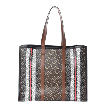 Burberry E-Canvas Monogram Stripe Book Tote Bridle Brown 1 of 11