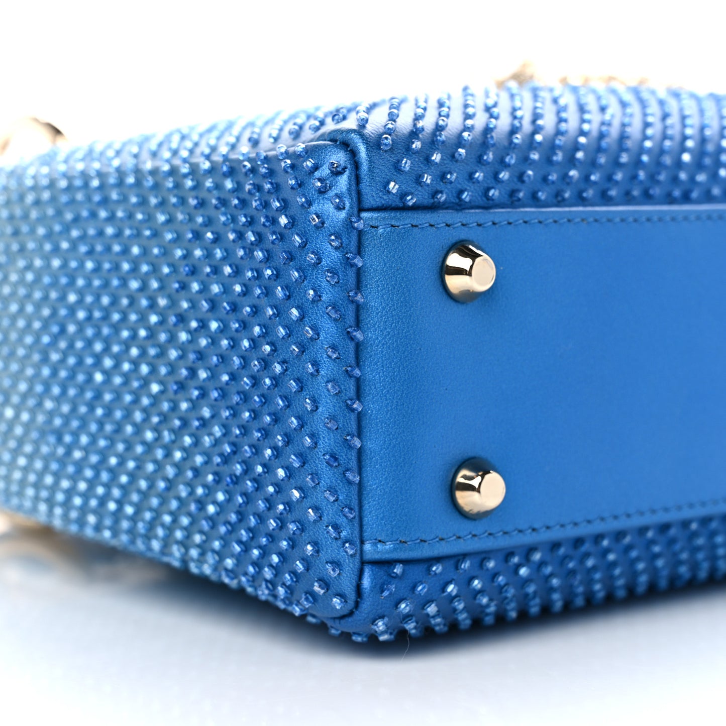 Metallic Calfskin Satin Bead Embroidery Cannage Mini Lady Dior Blue
