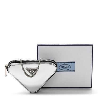 Prada Spazzolato Mini Triangle Chain Crossbody Pouch Argento 8 of 8